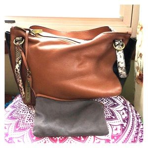 Via Spiga soft brown/black lthr bag w snake strap